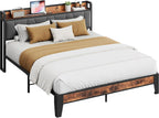 LIKIMIO Queen Size Bed Frame with Storage Headboard and Charging Station