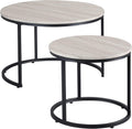 HOMCOM Round Nesting Tables Set of 2, Stacking Coffee Table Set with Metal Frame for Living Room, Grey