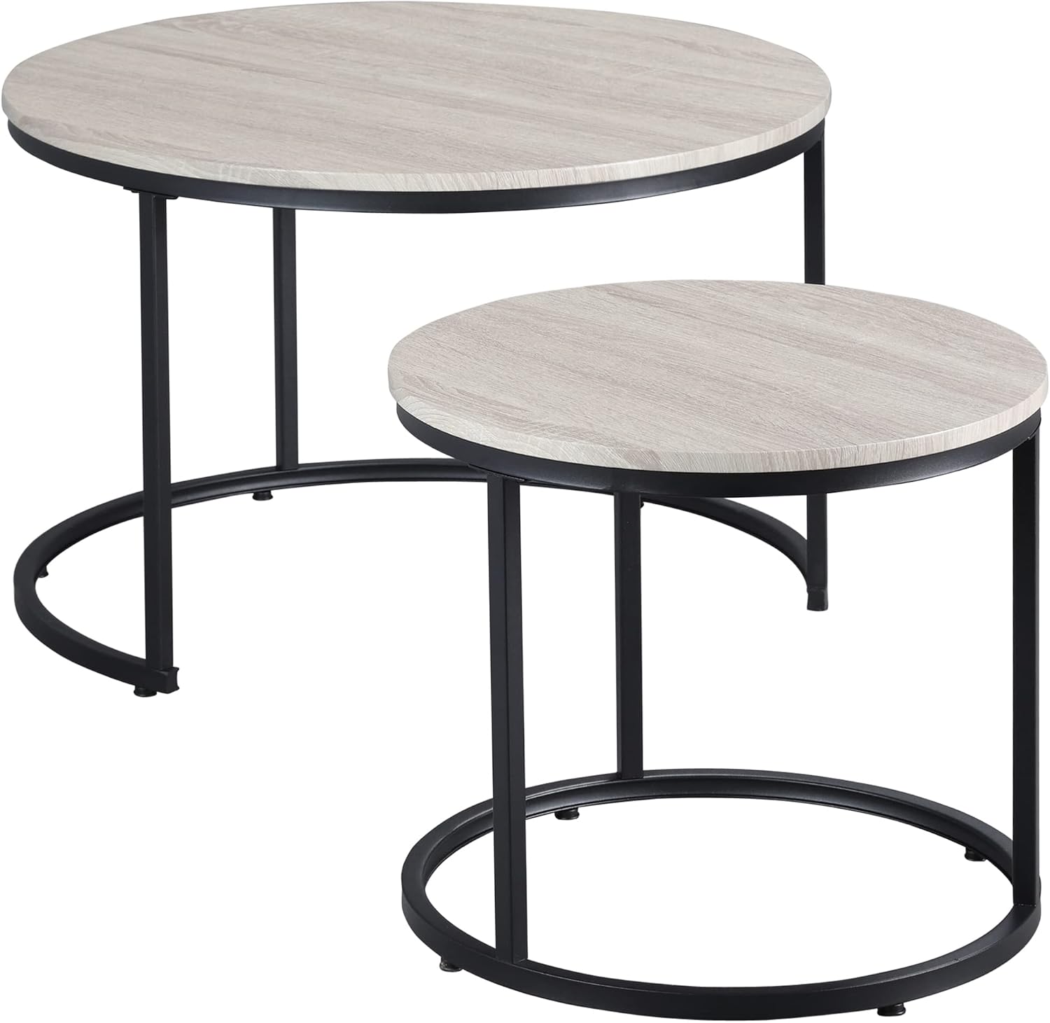 HOMCOM Round Nesting Tables Set of 2, Stacking Coffee Table Set with Metal Frame for Living Room, Grey