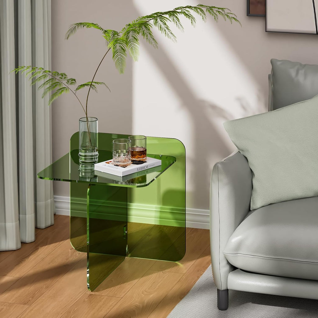 Acrylic Side Table, End Table Clear Modern Bedside Table for Bedroom Living Room, Lucite Nightstand (Clear, 19.7" × 19.7" × 18")