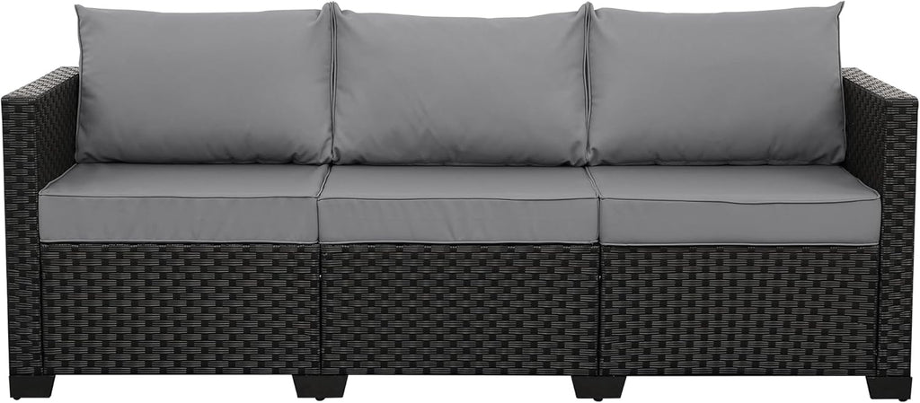 Rattan Star Patio Furniture Outdoor Couch Wicker Outdoor Furniture Patio Couch Deep Seat Sofa High Backrest with Waterproof Cover and Non-Slip Cushions, Grey