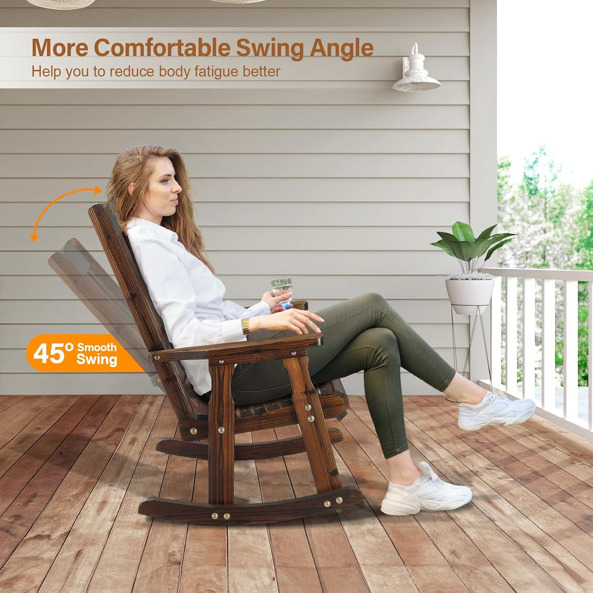 VINGLI Outdoor Rocking Chair, Heavy Duty 600 LBS Wooden Rocking Bench with Comfortable Backrest, Weatherproof Patio Rocker with Ergonomic Design, Wood Rocking Chair for Patio, Garden (Rustic, 2 PCS)