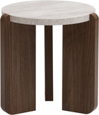 COSIEST Small Round Side Table, Modern 3-Leg Accent End Table with Faux Marble Wood Top and Wood-Like Legs, Nightstand for Living Room, Bedroom, Office, Cream White & Dark Brown,17.7”Dia. x 18.9”H