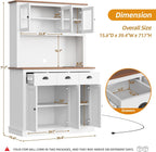 71" Kitchen Hutch with Charging Station, Tall Pantry Storage Cabinet with Microwave Stand, Adjustable Shelves, Slide Drawers, Large Buffet Pantry Cabinet for Kitchen, Dining Room, White