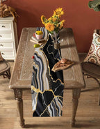 Geometric Black Marble Cotton Linen Table Runner for Dining Kitchen, Wedding Outdoor Party Tablerunners Decoration, Farm Marble Liquid Ripple Abstract Dresser Scarf Coffee Tablecloth Runners 13''x90''