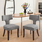 Dining Chair Set of 2 Linen Fabric Curved Backrest Farmhouse Mid Century Accent Upholstered Kitchen Chairs with Wood Legs and Foot Pad for Dining Room/Living Room/Restaurant,Grey
