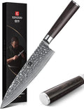 XINZUO 8 Inch Hammered Damascus Chef Knife,67 Layers Damascus Steel Kitchen Knife,Professional Japenese Chef Knife with Gift Box, Dark Brown Pakkawood Handle, Razor Sharp-He Series