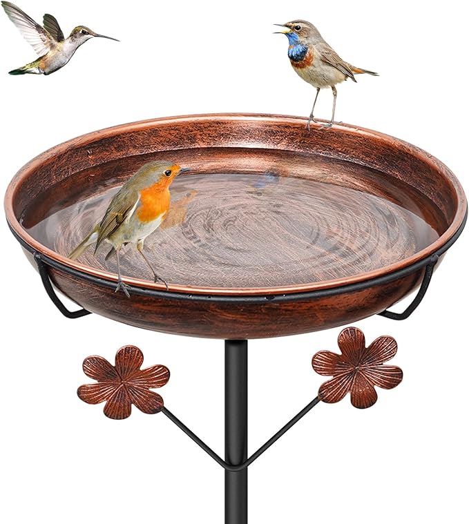 Metal Bird Bath for Outside, Freestanding Birdbaths Bowl Outdoor with Iron Stake, Vintage Spa Birdfeeder Feeder Bowl for Garden Patio Yard Lawn Decor, Easy to Clean