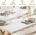 Tribesigns 63" Dining Table for 4 to 6, White and Gold Kitchen Table | Modern Large Rectangular Dinner Table Kitchen & Dining Room Furniture with Faux Marble Tabletop and Geometric Legs