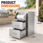 Outdoor Kitchen Drawers, 17" W x 30" H x 21" D Stainless Steel BBQ Drawer with Paper Towel Holder Combo, Flush Mount Triple Access Drawers with Handle for Outdoor Kitchen Island, Patio Grill Station