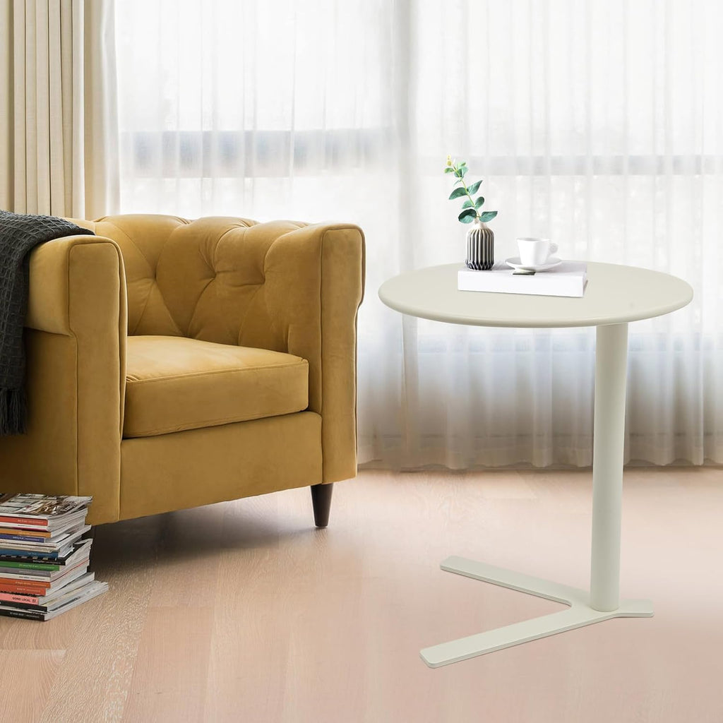 Metal Round Side Table, Modern C Shaped Couch End Table Small Metal Coffee Table with Y-Shaped Base Round Sofa Bedside Table for Home Living Room Bedroom (Frosted White/18.9 * 22in)