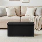 30 Inch Folding Storage Ottoman with Reversible Lid Coffee Table, Linen Fabric Multi-Functional Foot Rest & Seat for Living Room, Bedroom-Black