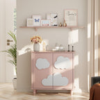Anbuy Sideboard Buffet Cabinet with Storage 2 Doors, 31.5'' Cloud Buffet with Decoration, Scalloped Coffee Bar with Adjustable Shelf for Kitchen, Living Room (Pink & White)