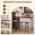 Giantex 3 Pieces Bar Table and Stools Set, Bistro Table Set with Glass Holder, 2 Tier Wine Rack & Storage Shelves, Kitchen Counter Table with 2 Stools for Home, Dining Room, Restaurant (Rustic Brown)