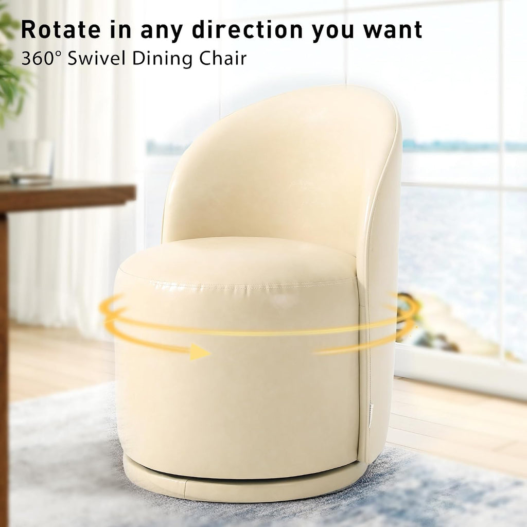 Swivel Barrel Dining Chairs, Upholstered Modern Accent Chair for Living Room, Bedroom, Makeup Vanity, Dining Room, Kitchen (Swivel Leather Cream, Set of 6)