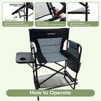 27" Tall Camping Director Chair Oversized with Side Table, Heavy Duty Folding Lawn Chair Outdoor for Makeup Artist, Sports Event, Supports 330LBS