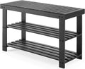 Sweetcrispy Shoe Rack Bench, 3-Tier Bamboo Entryway Storage Organizer, 286lb Capacity, Shoes Stand for Front Door Entrance, Bedroom, Living Room, Bathroom, Balcony, 11.3 x 27.6 x 17.8 Inches, Black