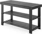 Sweetcrispy Shoe Rack Bench, 3-Tier Bamboo Entryway Storage Organizer, 286lb Capacity, Shoes Stand for Front Door Entrance, Bedroom, Living Room, Bathroom, Balcony, 11.3 x 27.6 x 17.8 Inches, Black