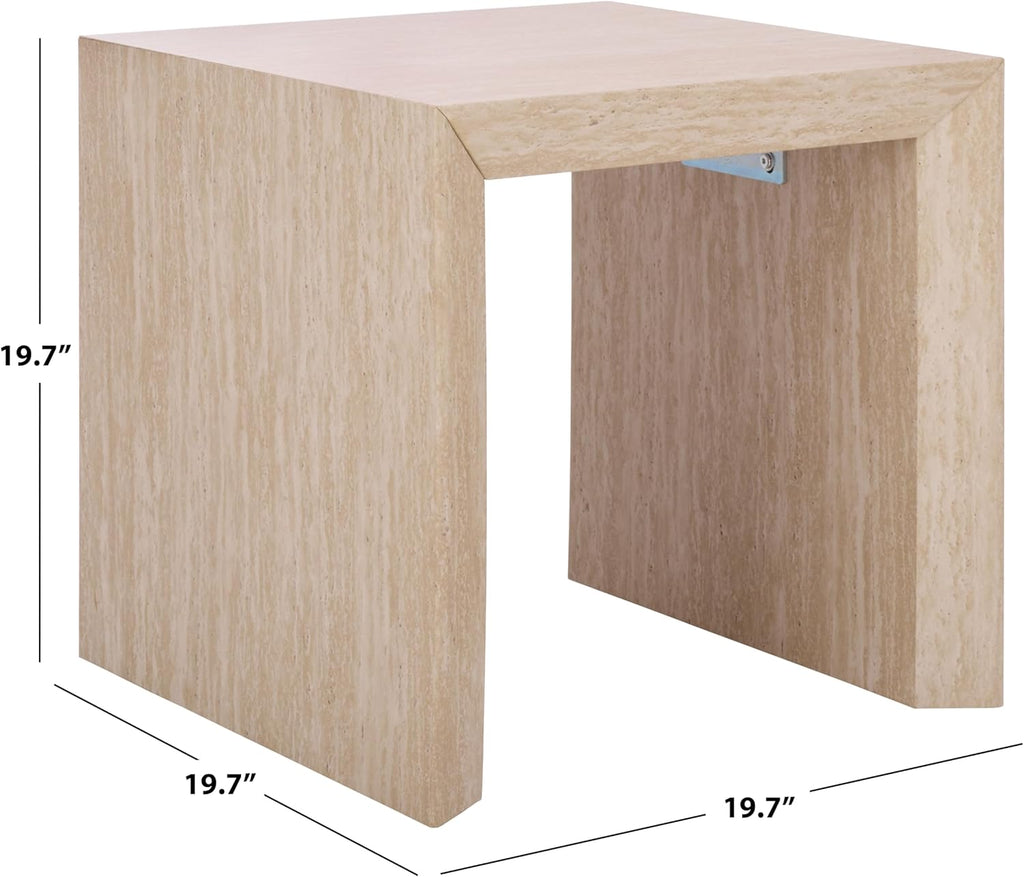 SAFAVIEH Home Collection - Woodrow Square Accent Table, Neutral Beige Faux Travertine Veneer (ACC7006B)