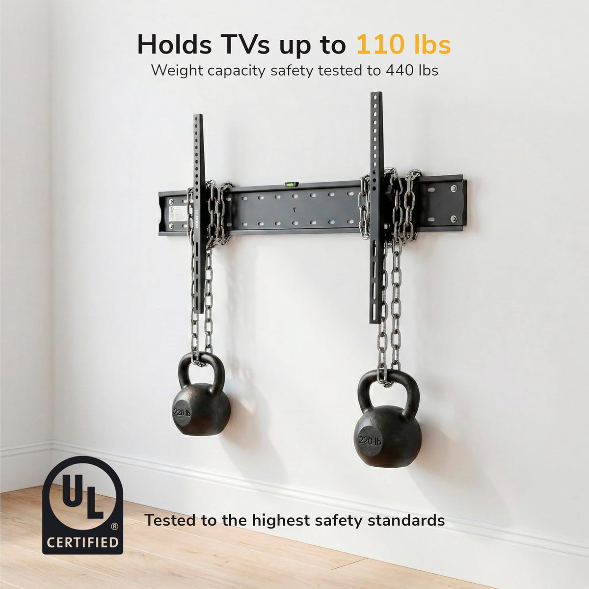 Mount-It! UL Certified Tilting TV Wall Mount for Most 43-90 Inch Flat Screen TVs, Heavy Duty Wall Mount TV Bracket Max VESA 800x400, Holds up to 110 lb, Tilting Display Bracket Fits 70, 80, 90 inch