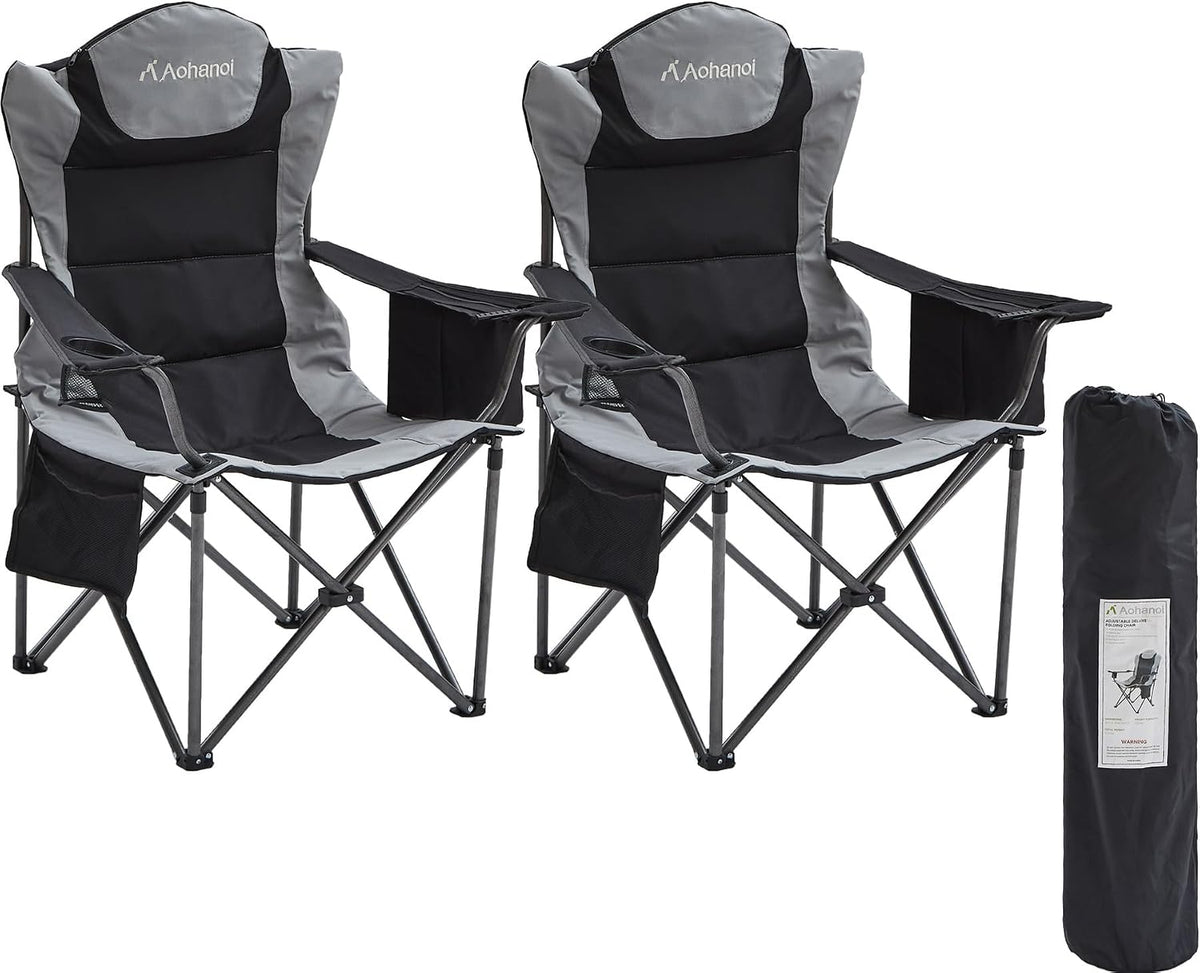 Aohanoi Camping Chairs for Heavy People,Folding Lawn Chairs for Outside Heavy Duty,Outdoor Oversized Chairs for Adult with Cup Holder and Large Cooler Bag,Beach Camp Chairs Supports up to 500lbs