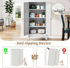 47.3 Inch White Metal Pantry Cabinet Freestanding Storage Organizer with 3 Adjustable Shelves 110lb Per Shelf Heavy Duty Cabinet for Living Room