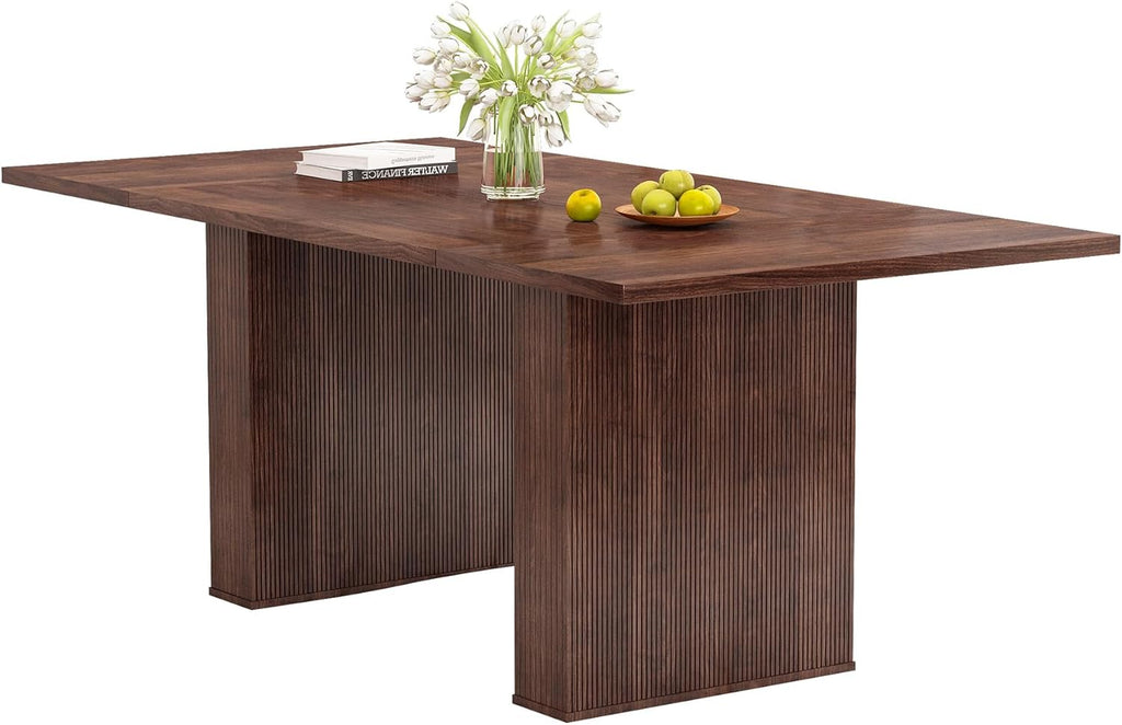 weselon 78 Inch Dining Table for 6 8 10, Modern Farmhouse Rectangular Kitchen Table, Long Dining Room Tables with Wood Strip Base for Kitchen Living Room (Walnut)