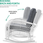 VIVIJASON Outdoor Wicker Rocking Chair, Patio Rattan Rocker Chair with Cushions & Steel Frame, All-Weather Rocking Lawn Rattan Furniture for Garden Backyard Porch (White Wicker/Grey)