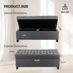 51" Storage Ottoman for Bedroom & Living Room, End of Bed Bench with Black Wooden Legs, Linen Upholstered Tufted Ottoman, Entryway Storage Bench,Dark Grey