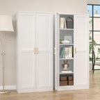 Steeloong 71"Metal Pantry Storage Cabinet with Doors & 4 Adjustable Shelves | Kitchen Pantry Cabinet,White Kitchen Cabinet with 2 Gold Handles,Tall Cabinet for Livingroom,Pantry, Bathroom,Kitchen