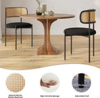 Farini Dining Chairs Set of 4,Mid-Century Modern Kitchen Chair Rattan Backrest Round Upholstered Sherpa Dining Chairs with Metal Legs,Black