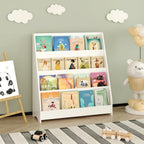 4-Tier Kids Bookshelf Toddler Book Display for Bedroom Playroom | Multi-tier open display shelf for books and toys. Durable engineered wood. Perfect for kids bedroom, playroom, or classr
