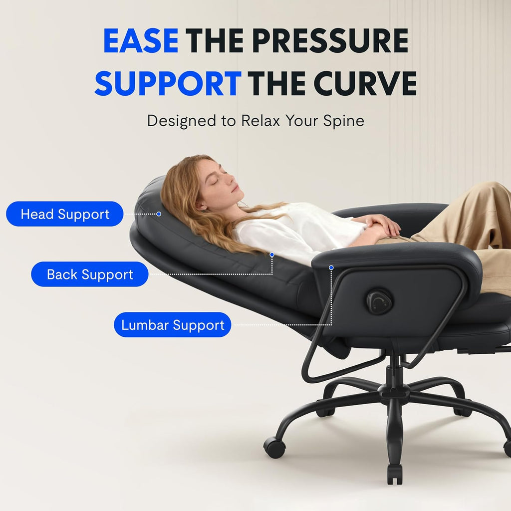 FLEXISPOT 2-in-1 Chaise Lounge Chair Indoor with Wheels Footrest 90-165° Reclining Lumbar Support, Home Office Chairs for Living Room Bedroom Study Relaxing Working, PU Leather, Black, HC4