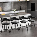 Swivel Counter Height Stools Set of 2, 26‘’ Kitchen Bar Stools with Arm Rest, Black Faux Leather Island Chairs with Metal Legs