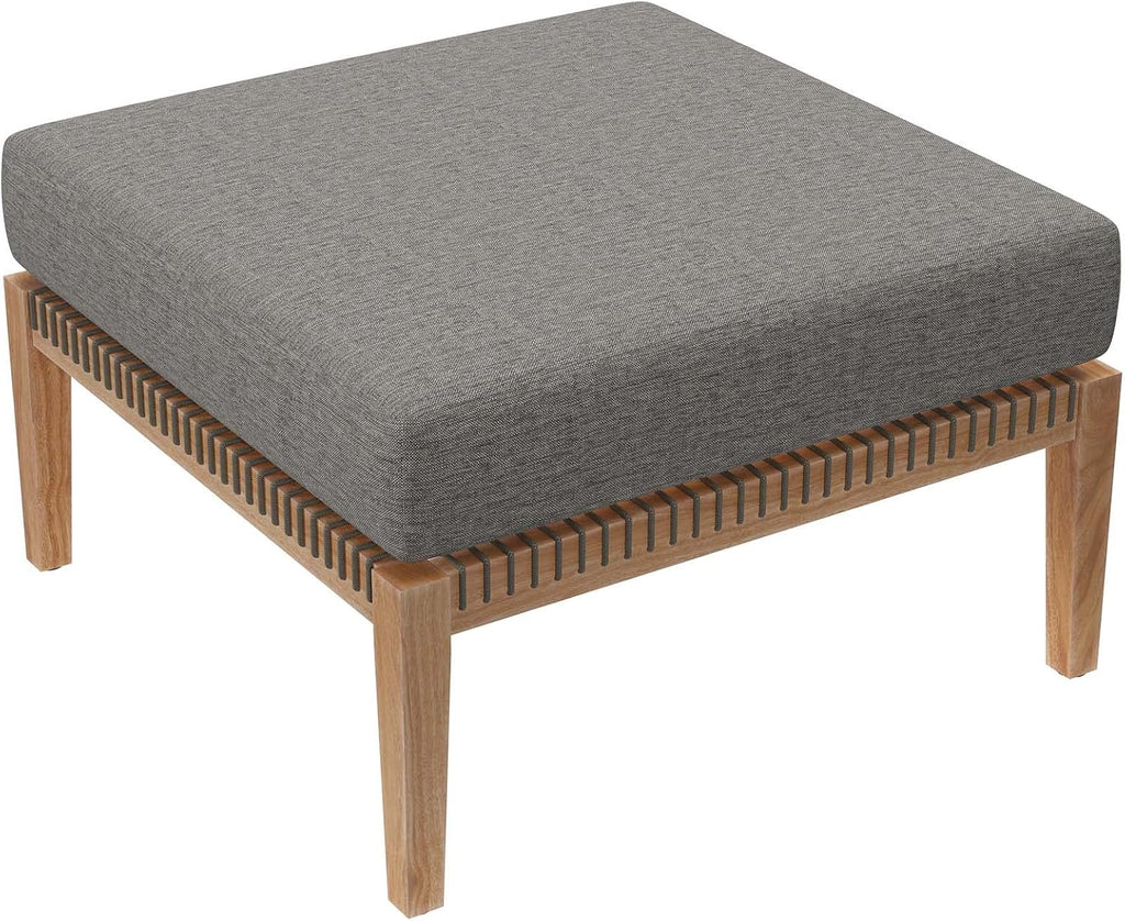 Modway Clearwater Outdoor Patio Teak Wood Ottoman in Gray Graphite