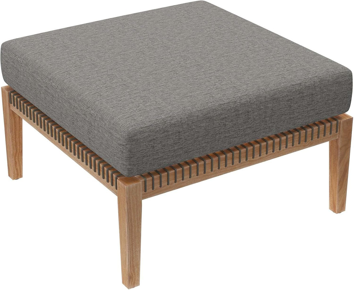 Modway Clearwater Outdoor Patio Teak Wood Ottoman in Gray Graphite