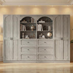 Cyclysio 80" Kitchen Pantry Cabinet with 3 Drawers, 47" Wide Arched Kitchen Storage Cabinets with 3-Tier Open Shelves, Wood Floor Cupboard with Seamless Fit Wall for Living Room, Kitchen, Bathroom