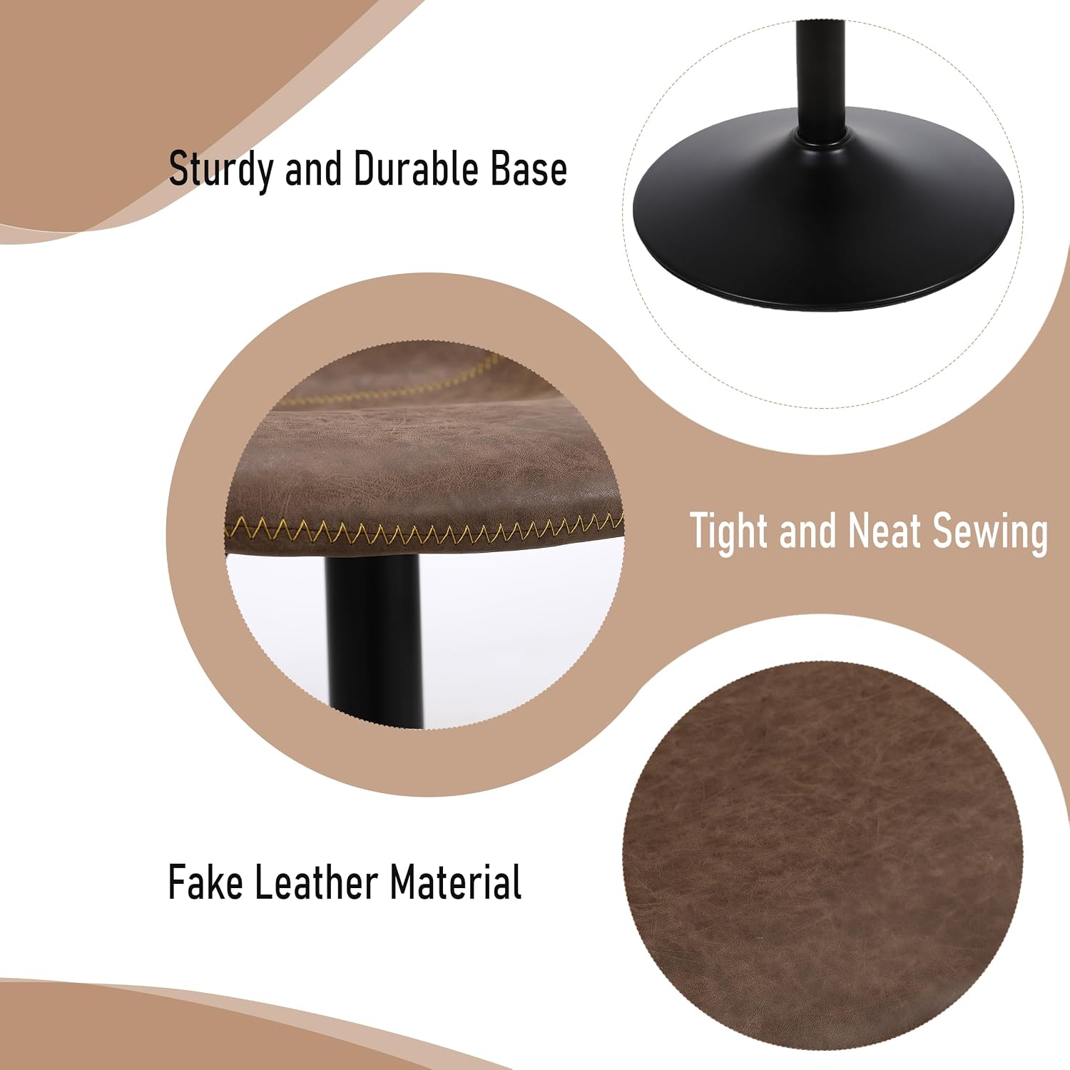 Swivel Bar Stools Set 4, Adjustable Height Suede-Like Leather Brown | Counter Height Stools with Back, Tall Armless Modern Bar Chair for Kichen Island, Height Adjust 22.4"-30.1", 360° Swivel