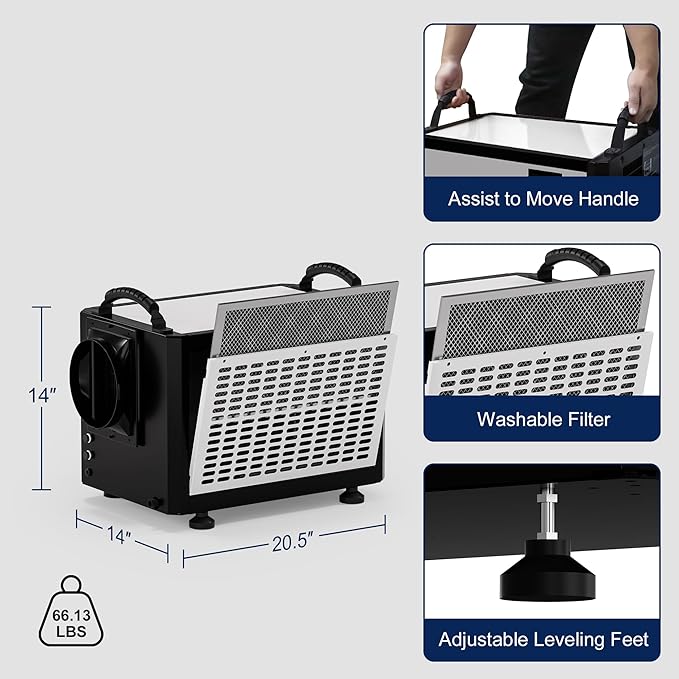 Crawl Space Dehumidifier with Drain Hose, Industry Water Damage Restoration, Auto Defrost, Memory Starting, Remote Control, CSA Listed, 110 Pints Commercial Dehumidifier for Warehouse Whole House