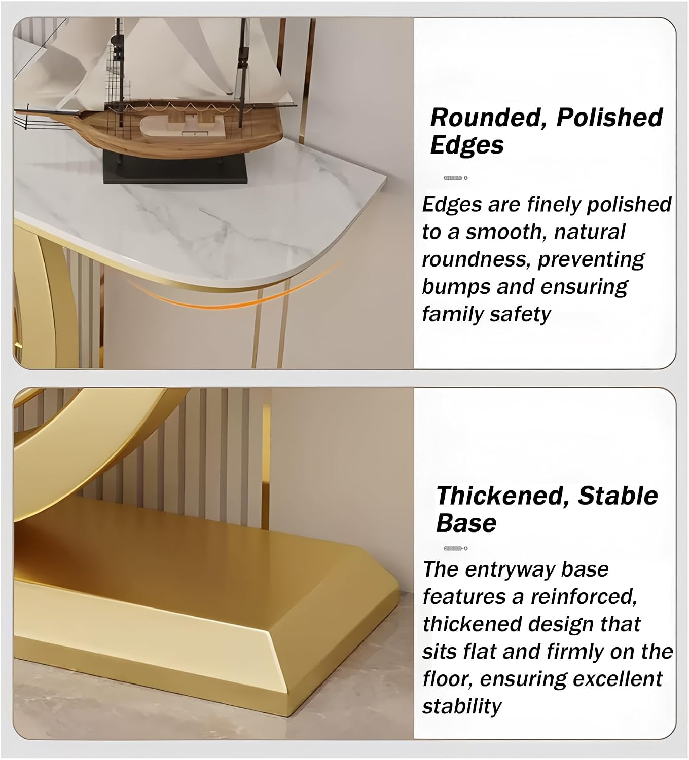 Zfmnoyev Long Accent Stone Top Narrow Console Table | Modern Half-Moon Accent Display Furniture, Narrow Sofa Tables for Foyer Living Room Hallway(Gold-C,100x30x80cm)