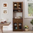 White Farmhouse Kitchen Pantry Hutch Storage Cabinet, 23.62"x15.75"x70.87" Freestanding Buffet Sideboard with Microwave Stand & Drawer, Storage Cabinet for Kitchen Living Room Floor Storage