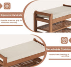 27.6" Bamboo Shoe Bench with Cushion, 5 Hooks Coat Rack, 2-Tier Storage Bench for Entryway, Heavy Duty Shoe Rack Organizer with Removable Soft Cushion for Living Room Bedroom Hallway