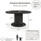 Homes: Inside + Out Elara Modern 54-inch Oval Dining Table with Fluted Pedestal Base, Seats up to 4, for Home Kitchen, Living Room, Black