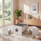 HONEY JOY Weaning Kids Table and Chair Set, Wooden Montessori Activity Table Set with Chalkboard & Reversible Tabletop, Sturdy Playroom Nursery Furniture for Ages 3+ Years Old (White, Star)
