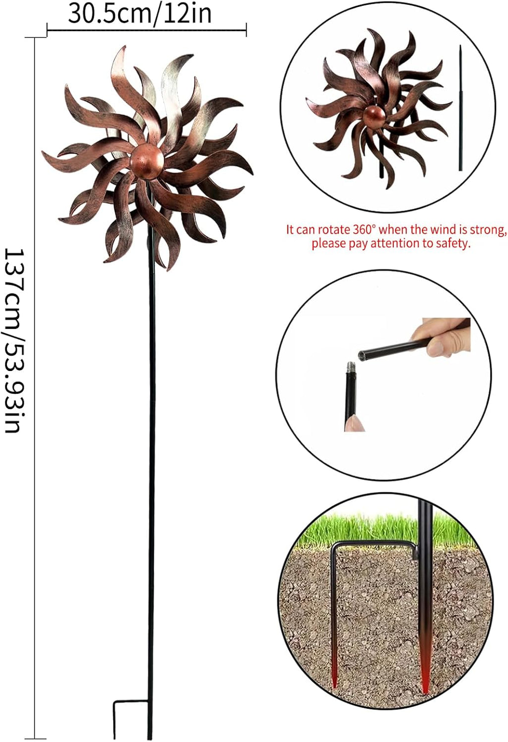 360 Degree Metal Wind Spinner - Classical Willow Leaves Design for Patio, Lawn & Garden Decor