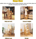 Aimery Library Ladder Chair, 2 in 1 Portable 4-Step Ladders, Wood Foldable Stool for Home, Library, Office(Dark Walnut,A)
