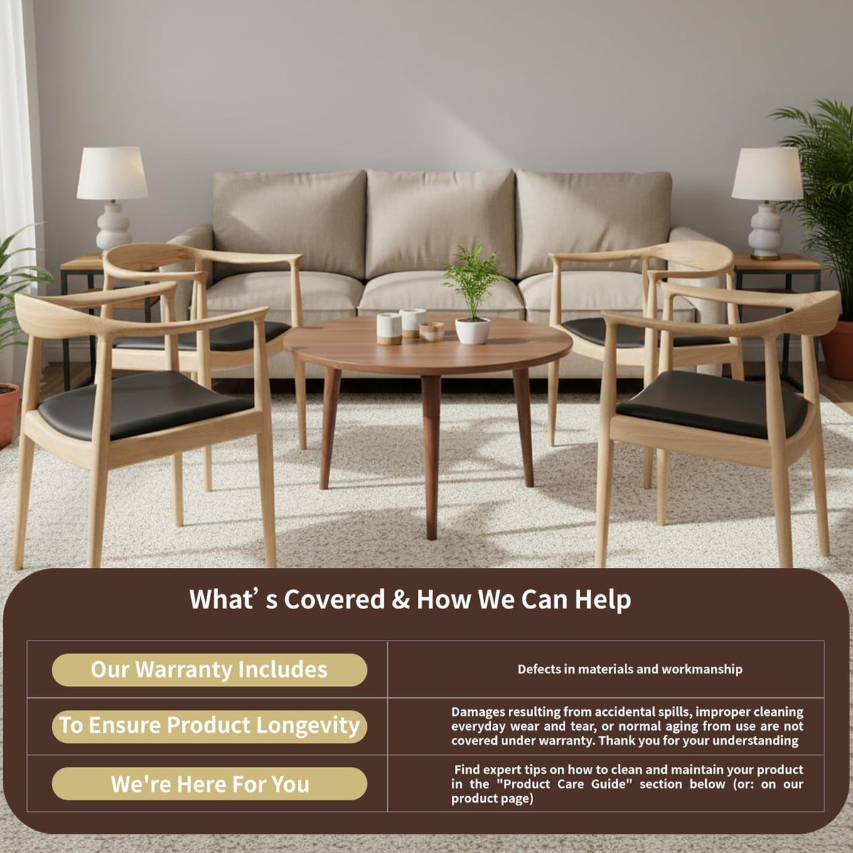 Tomile Kennedy Armchair, Mid Century Modern Dining Chairs (Natural) | Solid Ash Wood Frame, PU Leather Seat, 300 LBS Support, Ergonomic Backrest, Fully Assembled, Great for Kitchen & Home Office