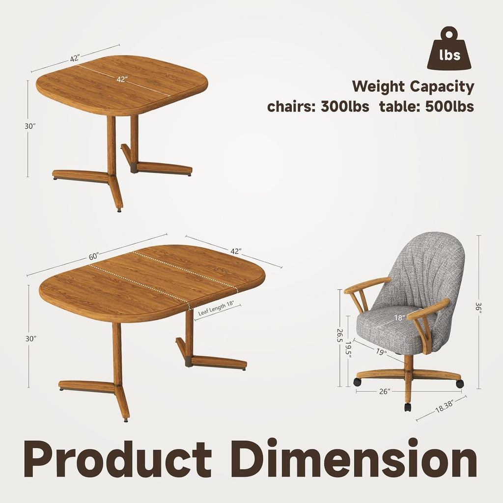 Chromcraft 5-Piece Table Set for 4 Expandable Table with 4 Chairs Table and Chairs Set Kitchen Room Furniture