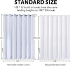 Extra Wide No Hook White Shower Curtain 108x72 Inch,Polyester Fabric Waterproof Shower Curtain Liner with 14 Plastic Split Grommets,Washable Shower Curtains for Bathroom Hotel Spa Luxury