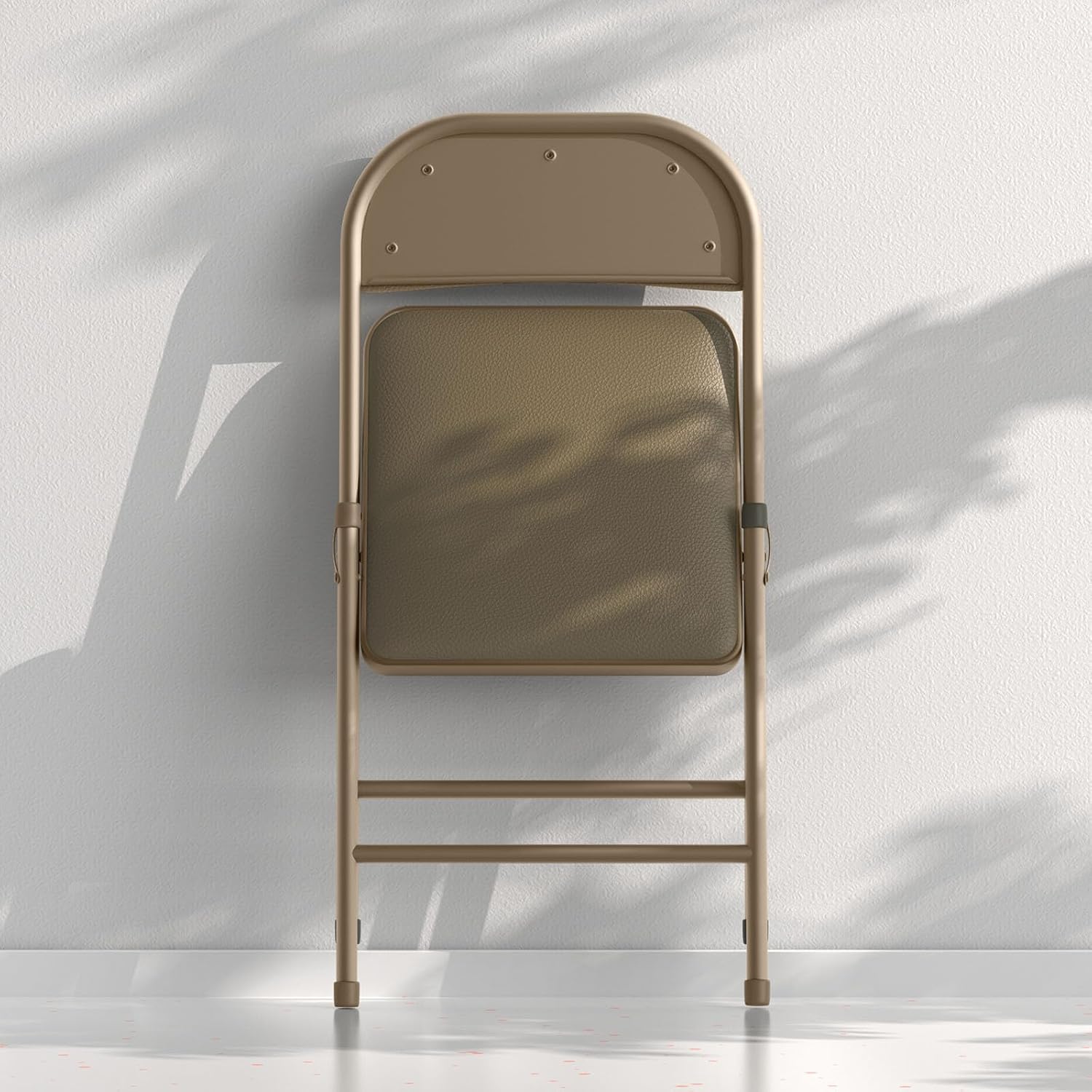 Nazhura Folding Chairs with Padded Vinyl Cushion Chairs with Comfortable Cushion and Durable Steel Frame for Home and Office, for Indoor and Outdoor Events (Kahki, Vinyl, 4 Pack)